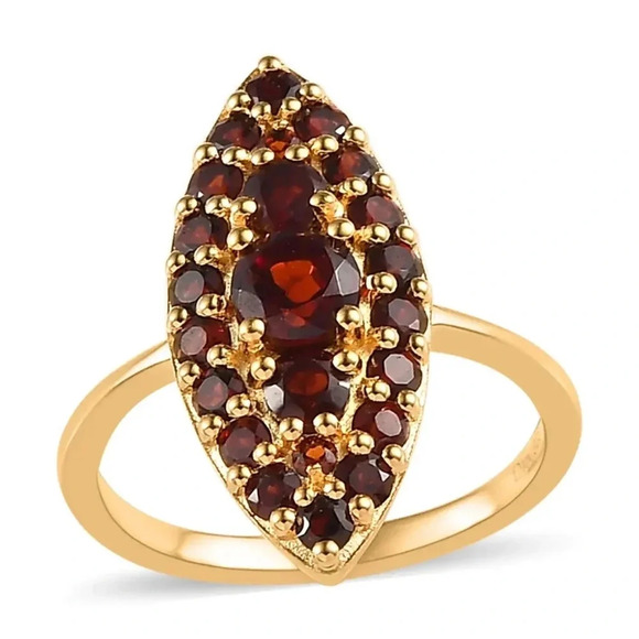 Natural Garnet Elongated Ring in Vermeil Yellow Gold Over 925 Sterling Silver - Picture 3 of 7